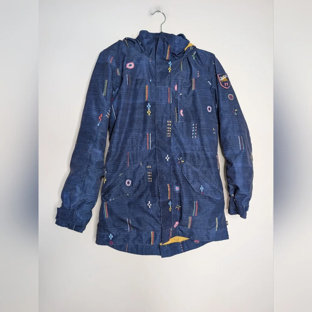 Burton Girls Aubrey Parka Jacket XL Blue Pattern Faux Fur Hood Snow Ski Coat